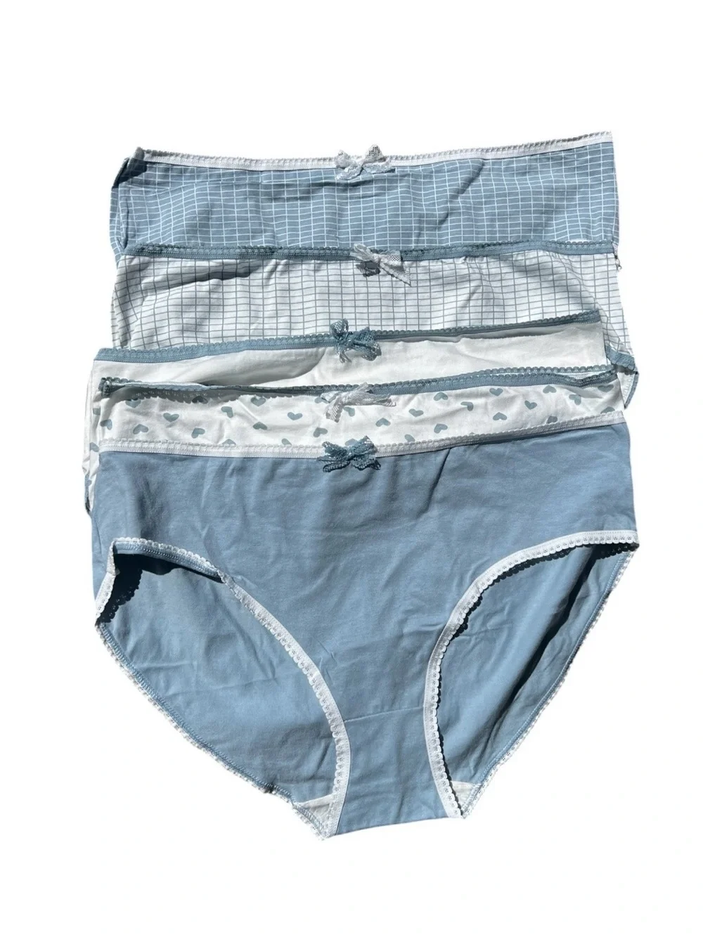 WomanLight Blue & White Cotton Briefs - 5 Pack
